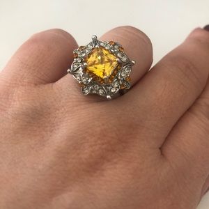 Yellow stone canary sterling silver ring
